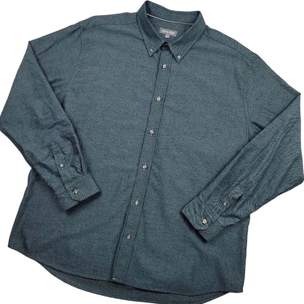 Ash & Erie Men’s Long Sleeve Button-Down Shirt XL Slim Blue Heather Preppy